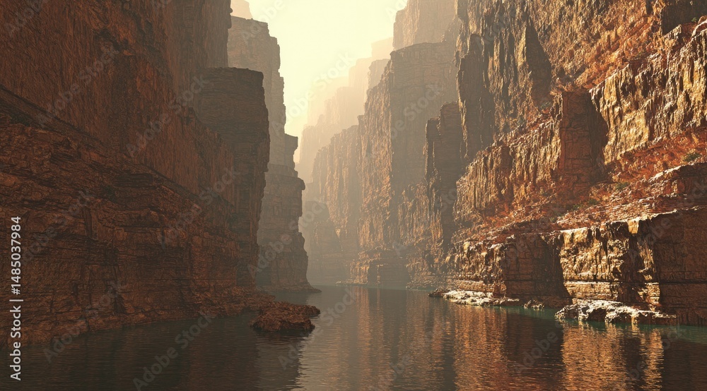 Misty canyon river scene Misty canyon river scene