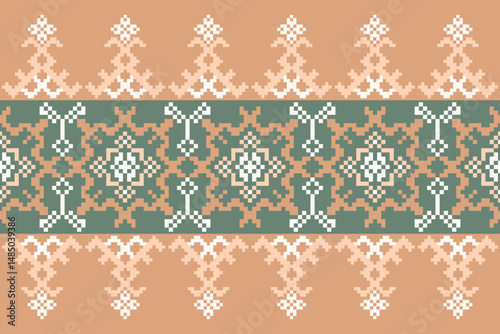 Geometric Pixelated Ethnic Textile Pattern