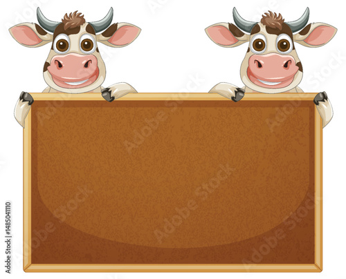 Cheerful Cows Holding a Blank Sign