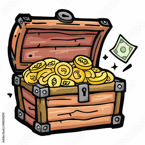 elegant illustration of treasure chest with gold coins
