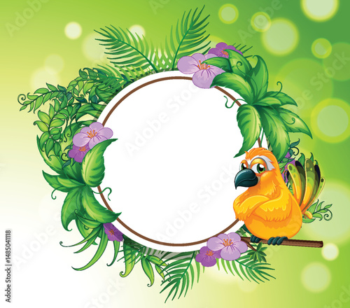 Tropical Bird and Floral Frame Illustration