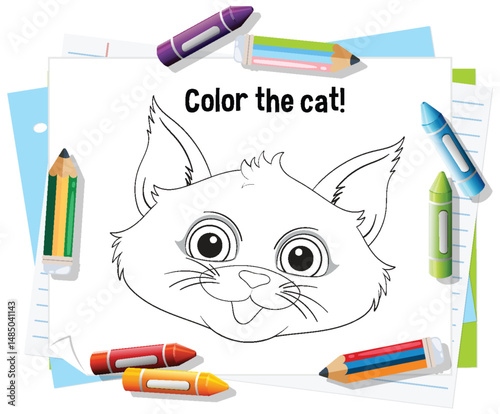 Colorful Cat Doodle Illustration