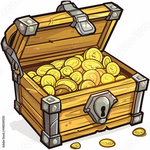 elegant illustration of treasure chest with gold coins