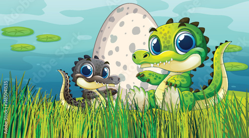 Playful Baby Crocodiles by the Water