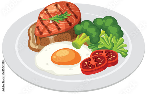 Healthy Breakfast with Steak and Vegetables