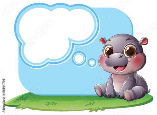 Cute Baby Hippo with Thought Bubble