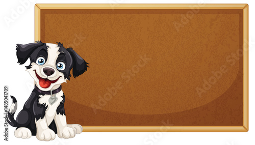 Happy Dog with Blank Chalkboard