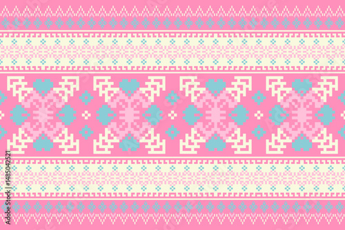 Pink Pixelated Ethnic Textile Border