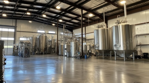 Slika na platnu Industrial brewery manufacturing equipment and stainless steel fermentation tank
