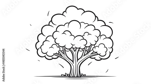 Detailed Leafy Tree Natural Line Style Vector Illustration for Graphic Design Projects