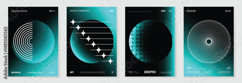 Modern gradient poster background vector set. Cover template with vibrant perspective geometric prism shapes, line. Ideal design for social media, cover, banner, flyer.
