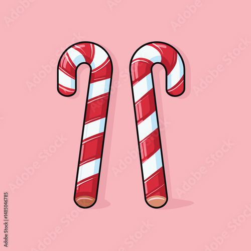 Candy Cane Heart Shape on Pink Background
