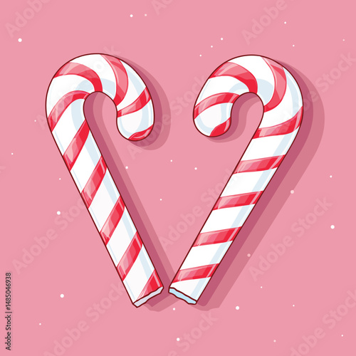 Candy Cane Heart Shape on Pink Background
