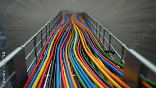 Electrical cables metal tray provide power distribution for industrial power plant ensuring efficient energy flow and organized wiring