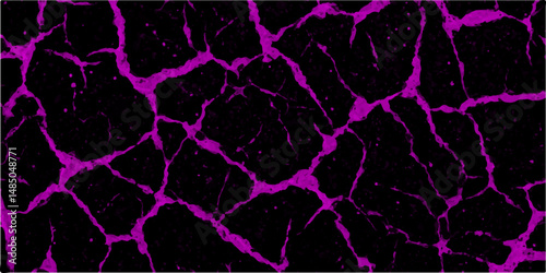 Abstract purple crack wall design on black background. Luxury fire frame background for design and Marble surface background. purple and black crack wall summary background heritage texture.