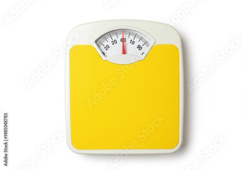Yellow bathroom scale isolated on white background