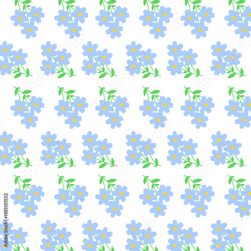 Blue flower seamless pattern wth white background. Floral illustration. Can be used for wallpaper, card, paper wrapping and fashion fabric