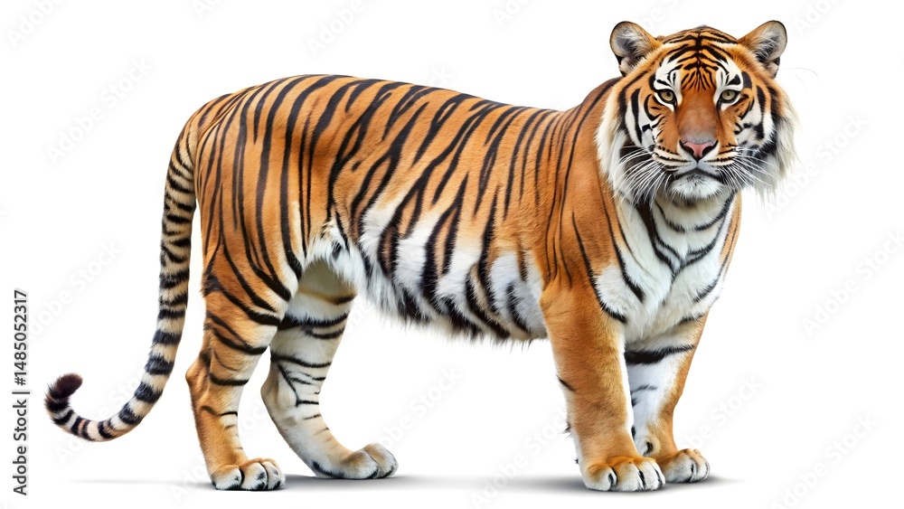Naklejka premium Realistic Full-Body Tiger Isolated on White