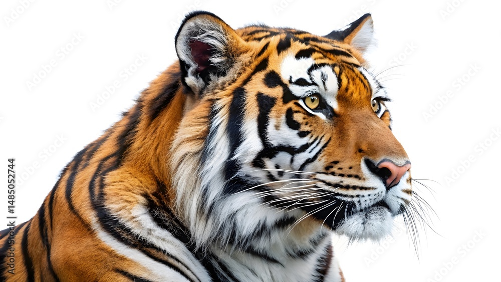 Fototapeta premium Realistic Tiger Side View on White Background