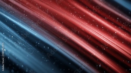 Vibrant red and blue abstract stripes on a glossy metal surface, enhanced with dynamic flying sparks. Perfect for modern, high-tech, and creative projects. Bold and eye-catching!