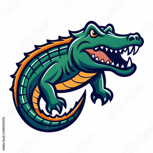 Aggressive Green Crocodile Cartoon Mascot Illustration