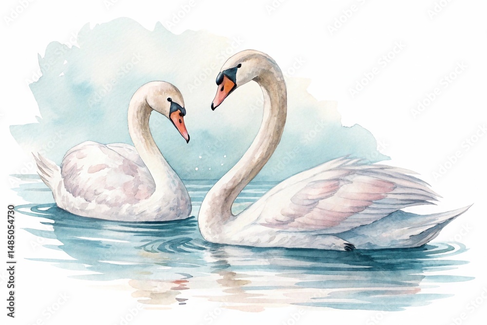 Fototapeta premium Swans, watercolor clipart illustration with isolated background.