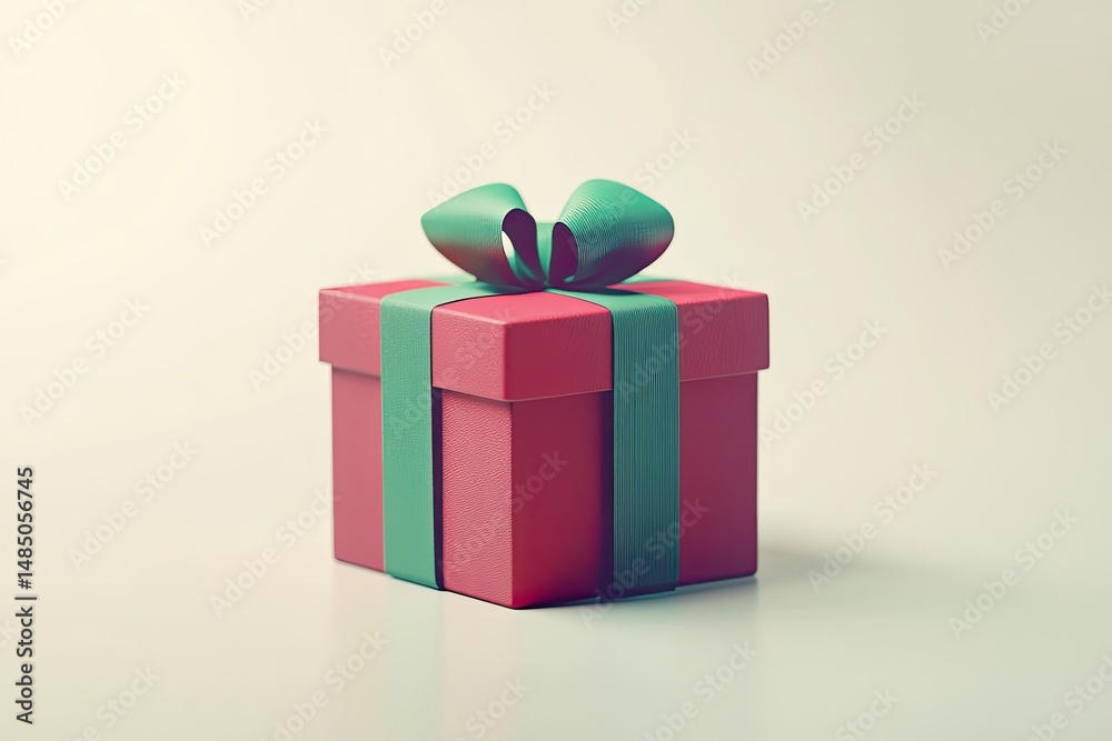 Obraz premium A festive red gift box with a teal ribbon bow