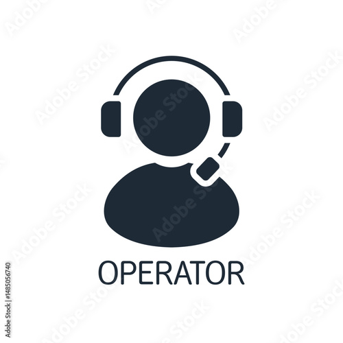 Man in headphones with microphone. Operator. Vector illustration icon isolated on white background.