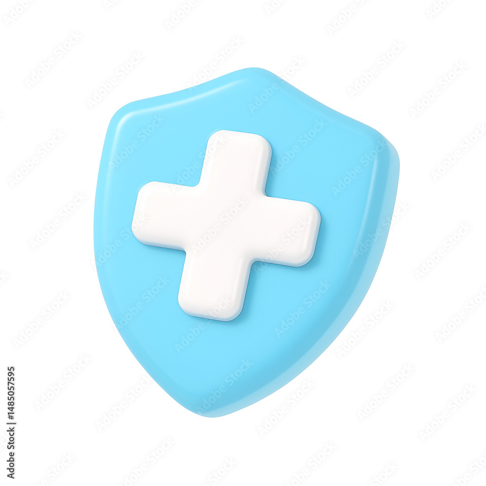 Obraz premium 3D Medical Shield Icon with White Cross 