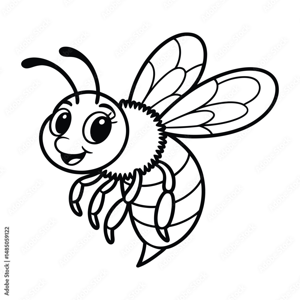 Obraz premium Honeybee with dripping honey Coloring Page, Silhouette, Vector, Illustration, Icon, Logo, White Background.