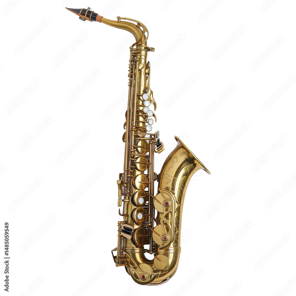 Obraz premium Saxophone gleaming in studio light showcases intricate design and craftsmanship