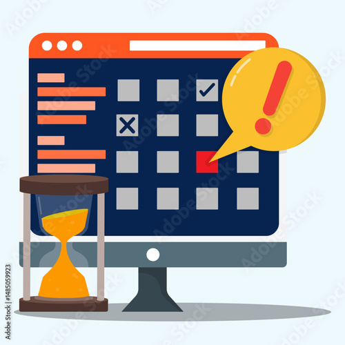 Reminder of important event on computer with digital calendar concept. Deadline list, notes and online notification on website.