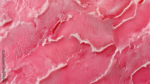 Close-up of strawberry gelato surface with textured frozen pink swirls