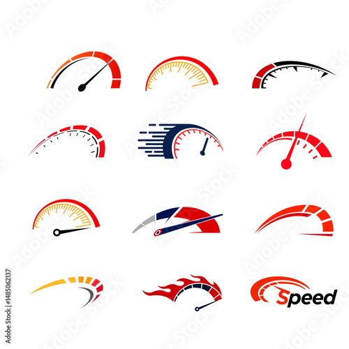 Various types of motorcycle or car speedometer logo icons, with transparent background
