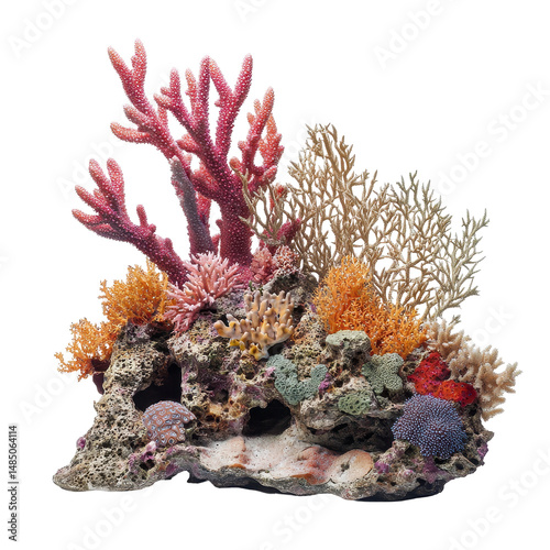 Fototapeta Naklejka Na Ścianę i Meble -  Colorful coral reef display with diverse marine life elements in a natural underwater setting