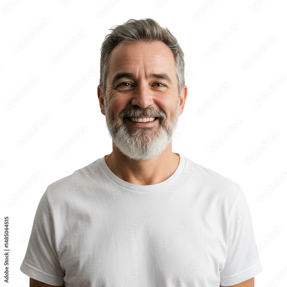 Smiling Mature Man Portrait White T Shirt White On Transparent Background Smiling Mature Man Portrait White T Shirt White On Transparent Background
