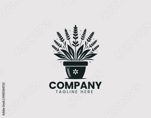 Elegant Lavender Plant in Simple Pot Vector Logo Design, Graceful Lavender Plant Simple Pot Vector Logo