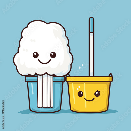 elegant illustration of bucket with mop