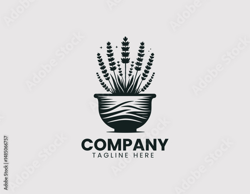 Elegant Lavender Plant in Simple Pot Vector Logo Design, Graceful Lavender Plant Simple Pot Vector Logo