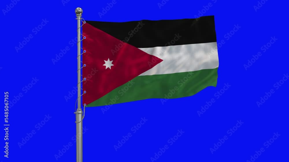 Jordan 3D 4K Flag Realistic Waving in the Wing Insolated Blue Screen