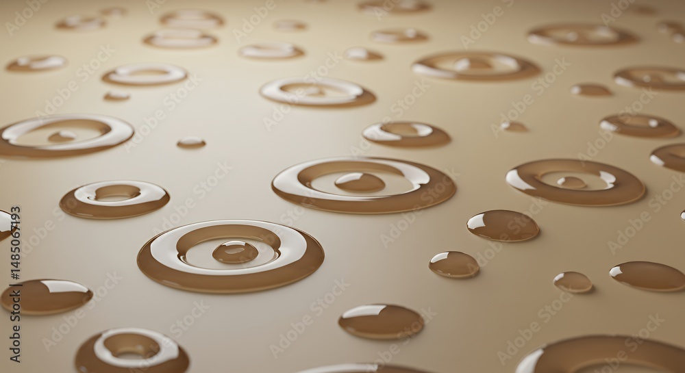 Obraz premium Swirls and Dollops of Glossy Liquids Slowly Merging and Blending on a Neutral Beige Surface Featuring Smooth Textures Ideal for Beauty and Cosmetic Product Displays