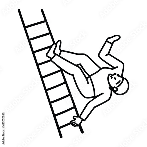 Unexpected tumble as a person loses their balance while attempting to descend from a ladder vector art