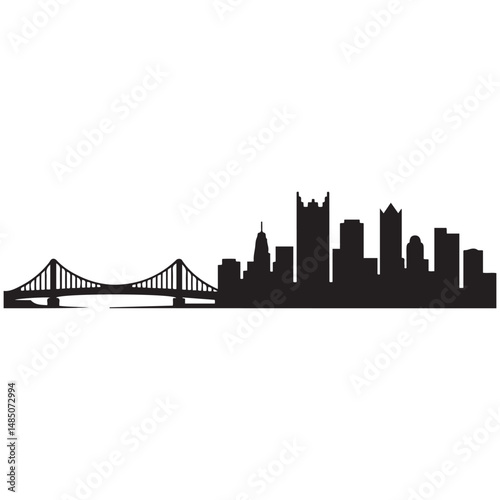 Pittsburgh skyline horizontal banner. Black silhouette of Pittsburgh, Pennsylvania. Vector template for your design. Vector black silhouette. with white background