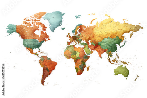 Geographical map showing country borders in bright colors