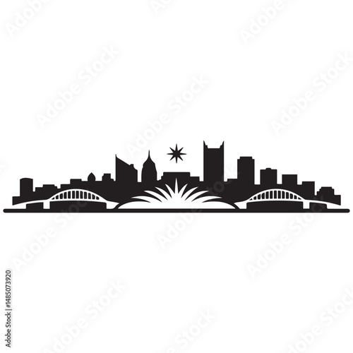 Pittsburgh skyline horizontal banner. Black silhouette of Pittsburgh, Pennsylvania. Vector template for your design. Vector black silhouette. with white background