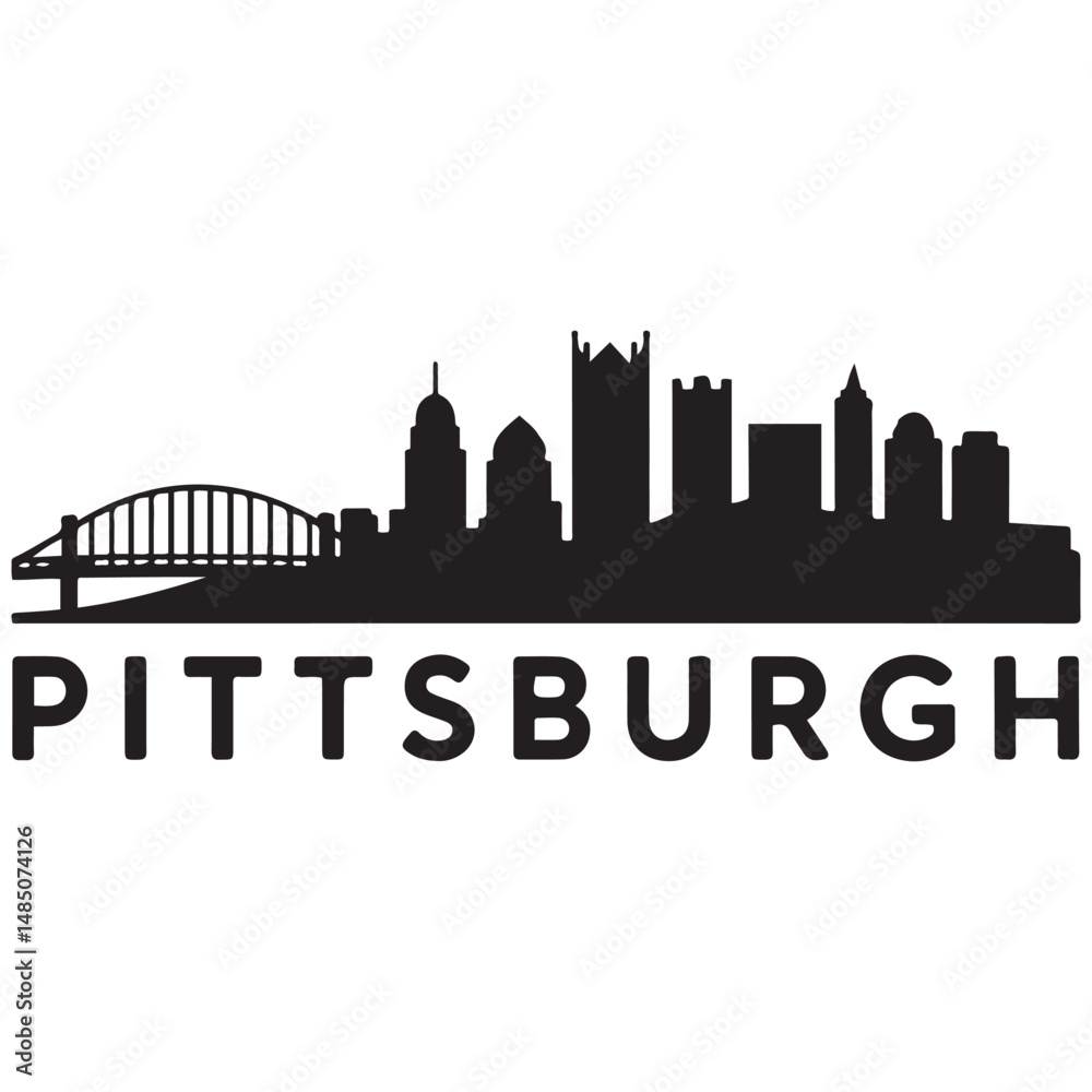 Naklejka premium Pittsburgh skyline horizontal banner. Black silhouette of Pittsburgh, Pennsylvania. Vector template for your design. Vector black silhouette. with white background