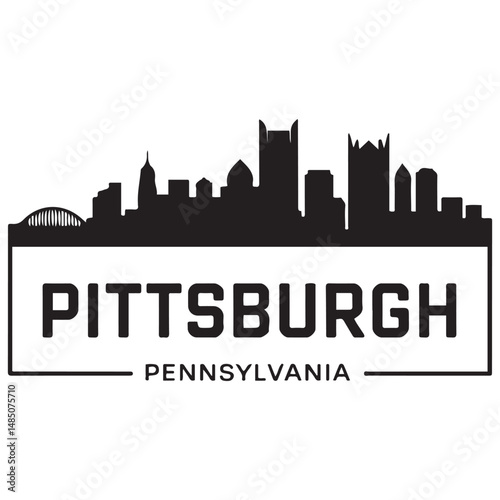 Pittsburgh skyline horizontal banner. Black silhouette of Pittsburgh, Pennsylvania. Vector template for your design. Vector black silhouette. with white background