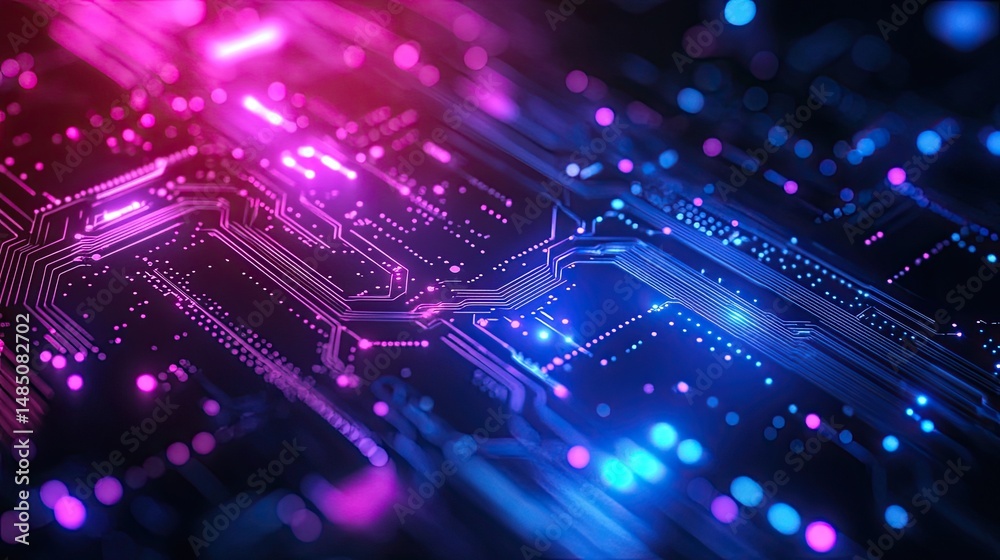 Embracing the Future Intricate network of circuit lines and glowing nodes representing technological advancement with Embracing the Future Intricate network of circuit lines and glowing nodes representing technological advancement with