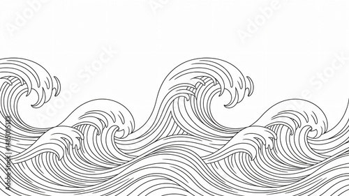 Oriental water wave seamless line art pattern