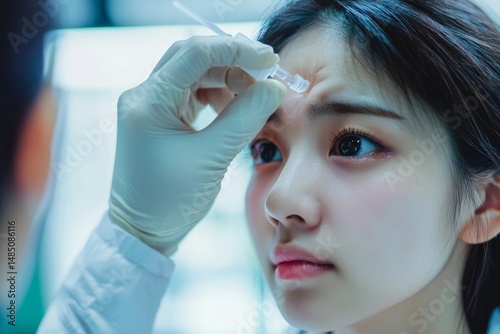 Beautiful Woman Applying Eye Drops Soft Skin Care Routine Gentle Touch eyes face girl look model    